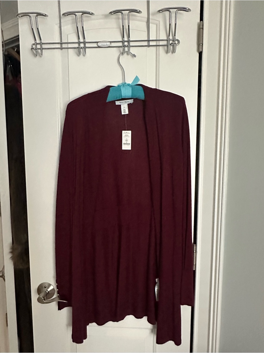 White House Black Market Burgundy Open-Front Cardigan